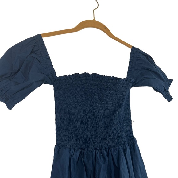 Tart NEW navy iris Kourt Dress smocked bust off shoulder S - Picture 5 of 11